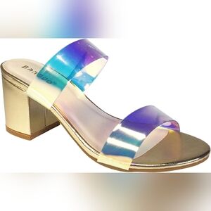 BAMBOO Women's Block Heel Double Clear PVC Band Slide Sandal Like New Size 6